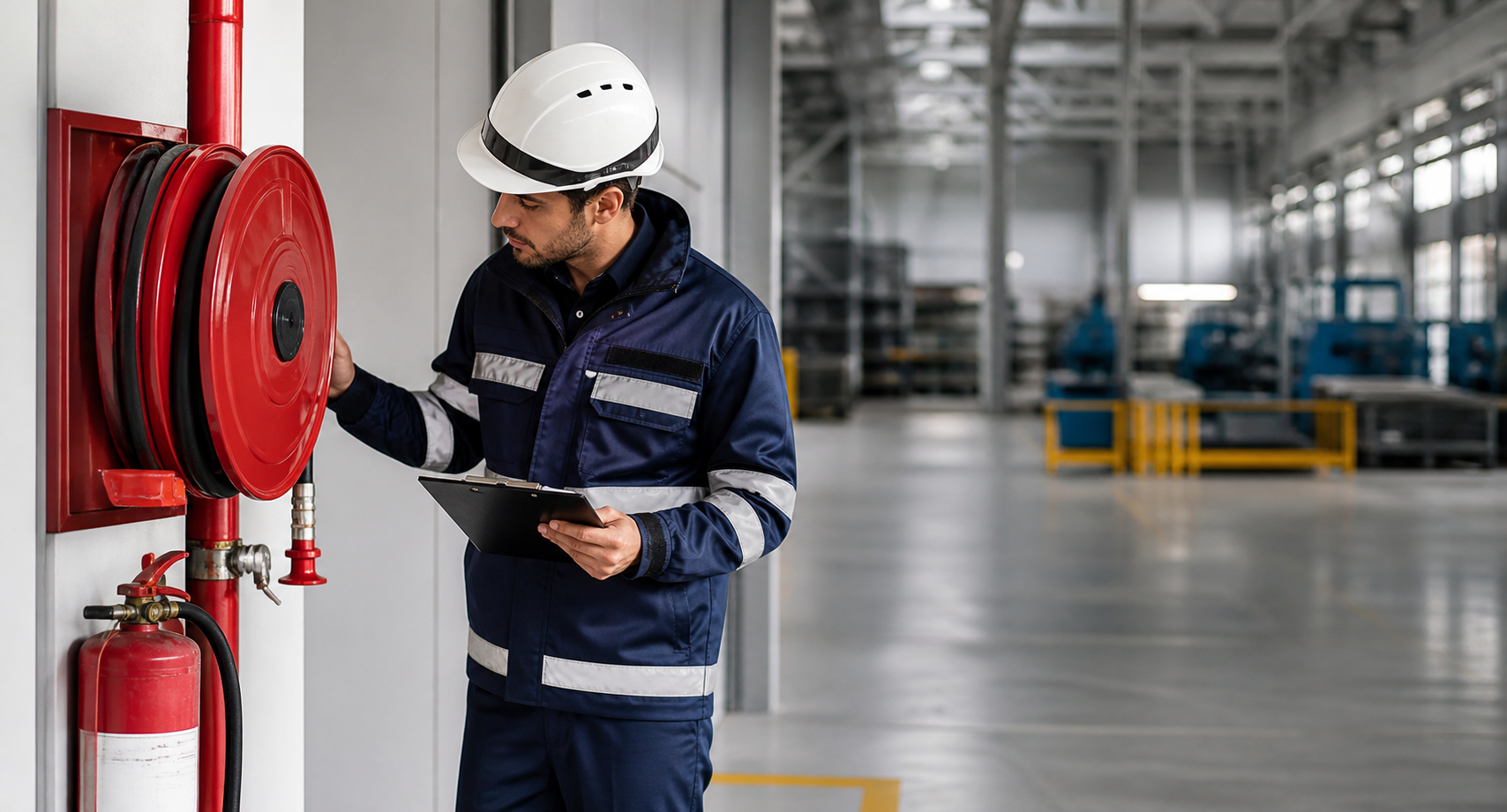 Brandwache kontrolliert eine Industrieanlage